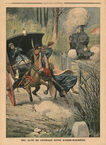 Atto di coraggio di un guardiano del passaggio a livello, illustrazione da 